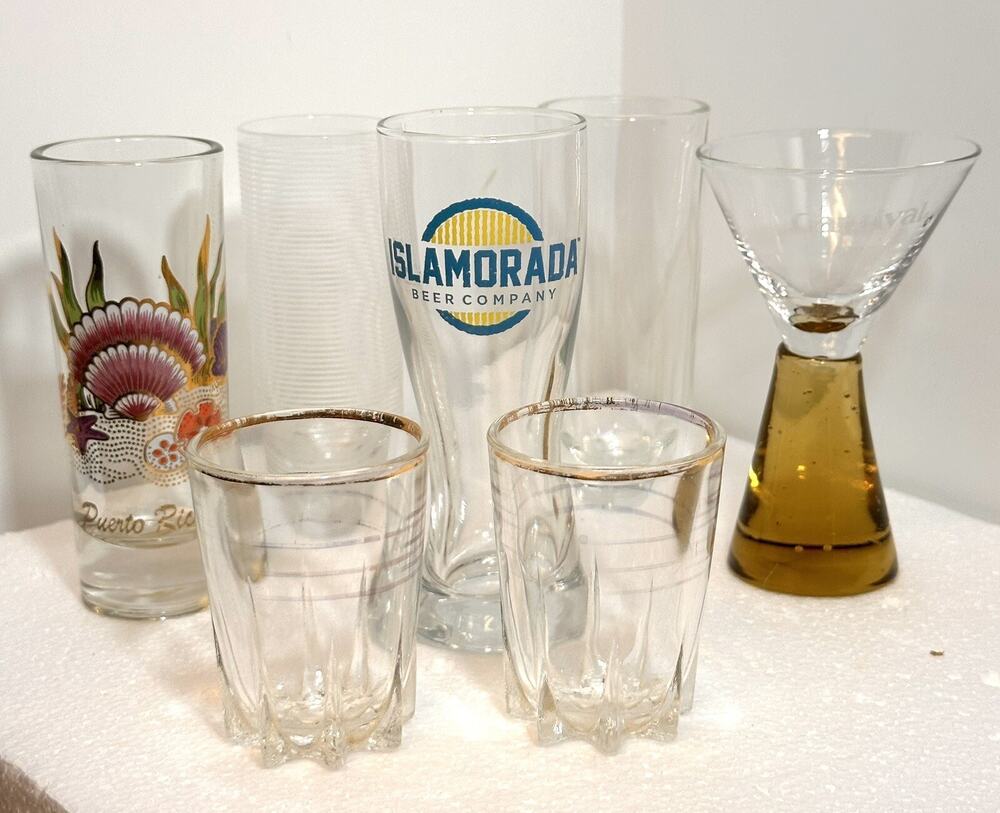 Shot Glass Lot of 7 Souvenirs Bar Supply Mexico Puerto Rico Carnival
